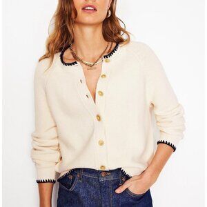 New Boden Lena 100% Cotton Blanket Stitch Cardigan Cream XL $198